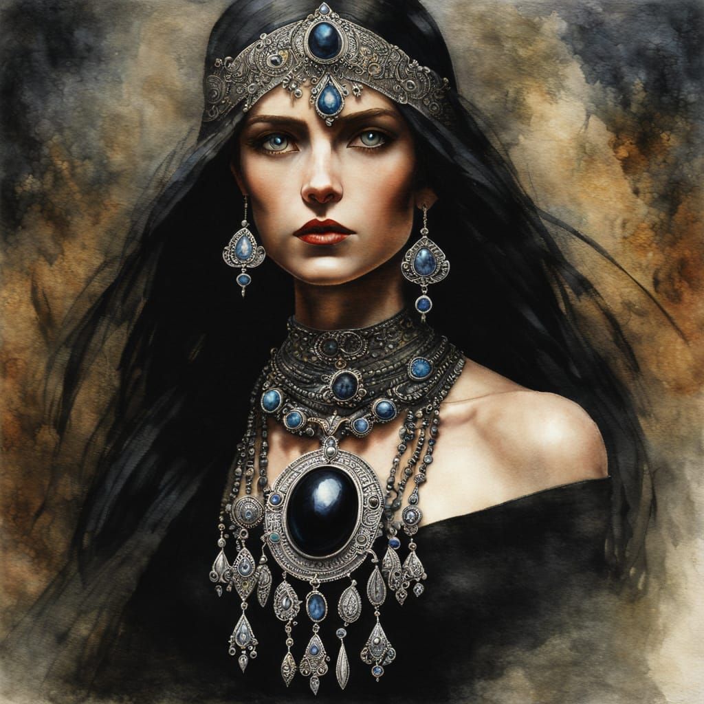 Mysterious Alien Priestess in Enchanting Watercolour