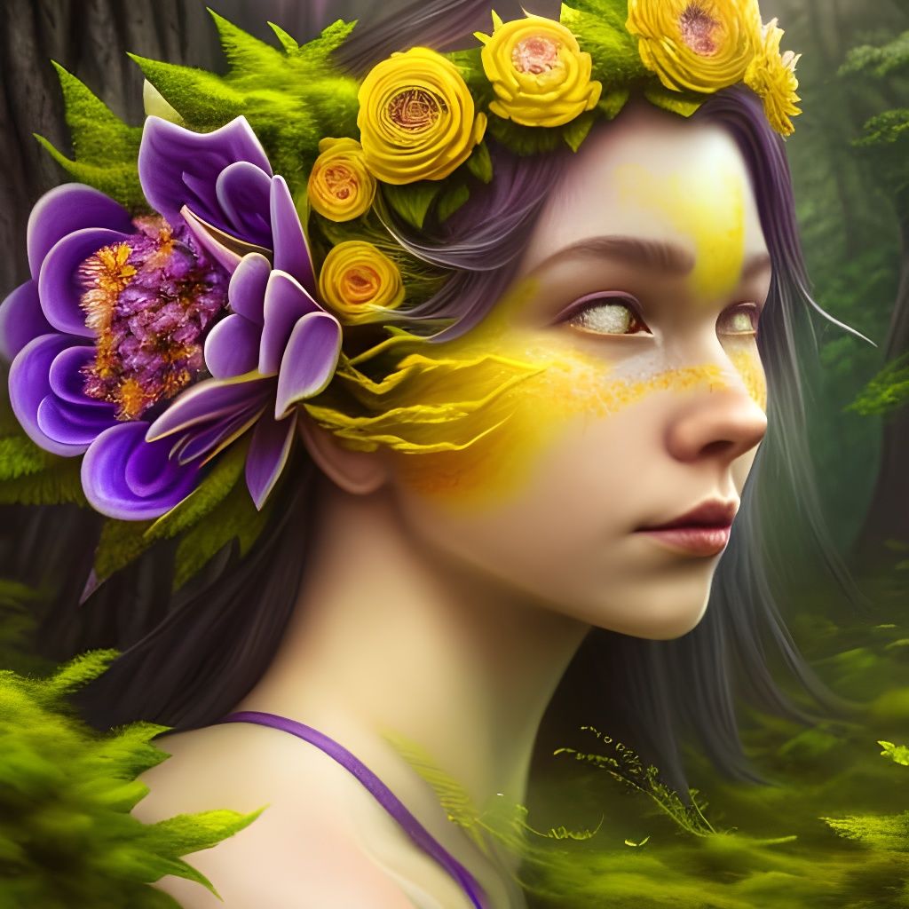 Fantasy Dragon with Flower Crown in Forest