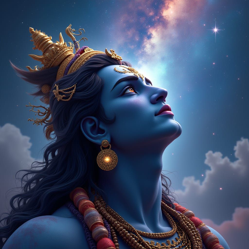 God Shiva Adorns Celestial Attire, Gazing at the Milky Way