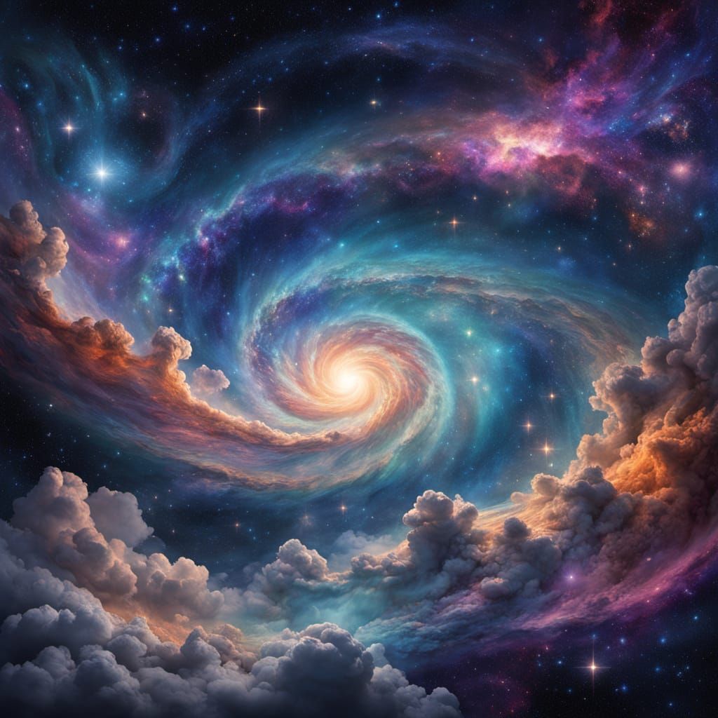 Ethereal Cosmic Visions in Vibrant, Iridescent Galaxy