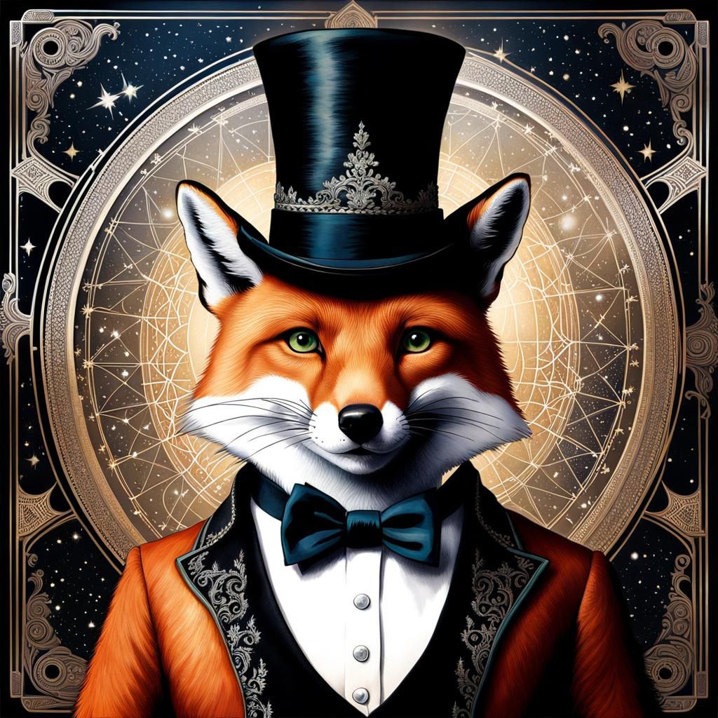 Victorian Fox Portrait with Constellation Map