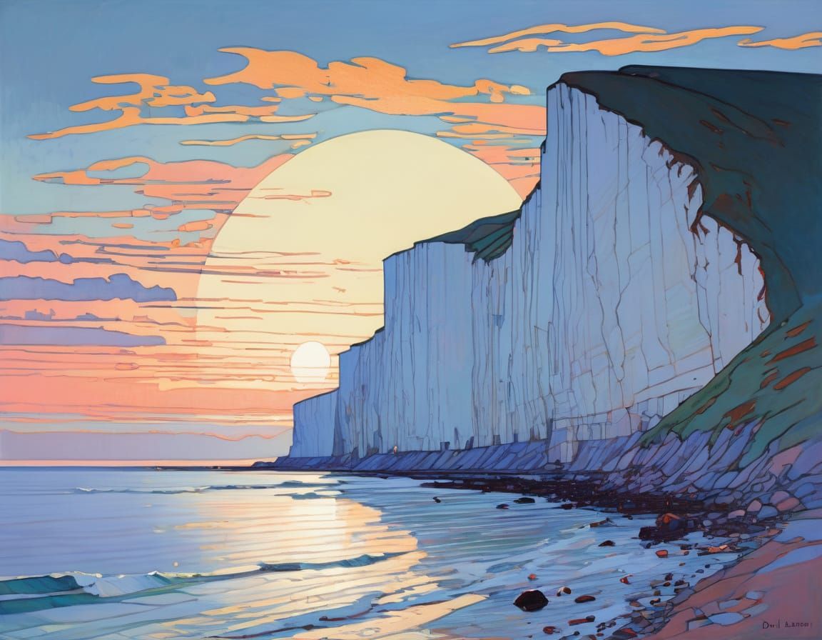 Surreal White Cliffs of Dover Landscape at Sunset