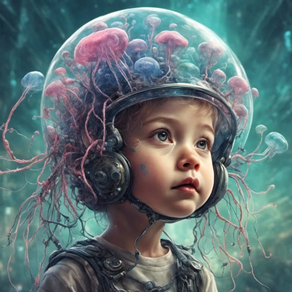 Biopunk Toddler with Jellyfish Helmet