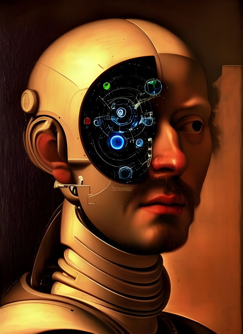 Renaissance Cyborg King Portrait in Oil
