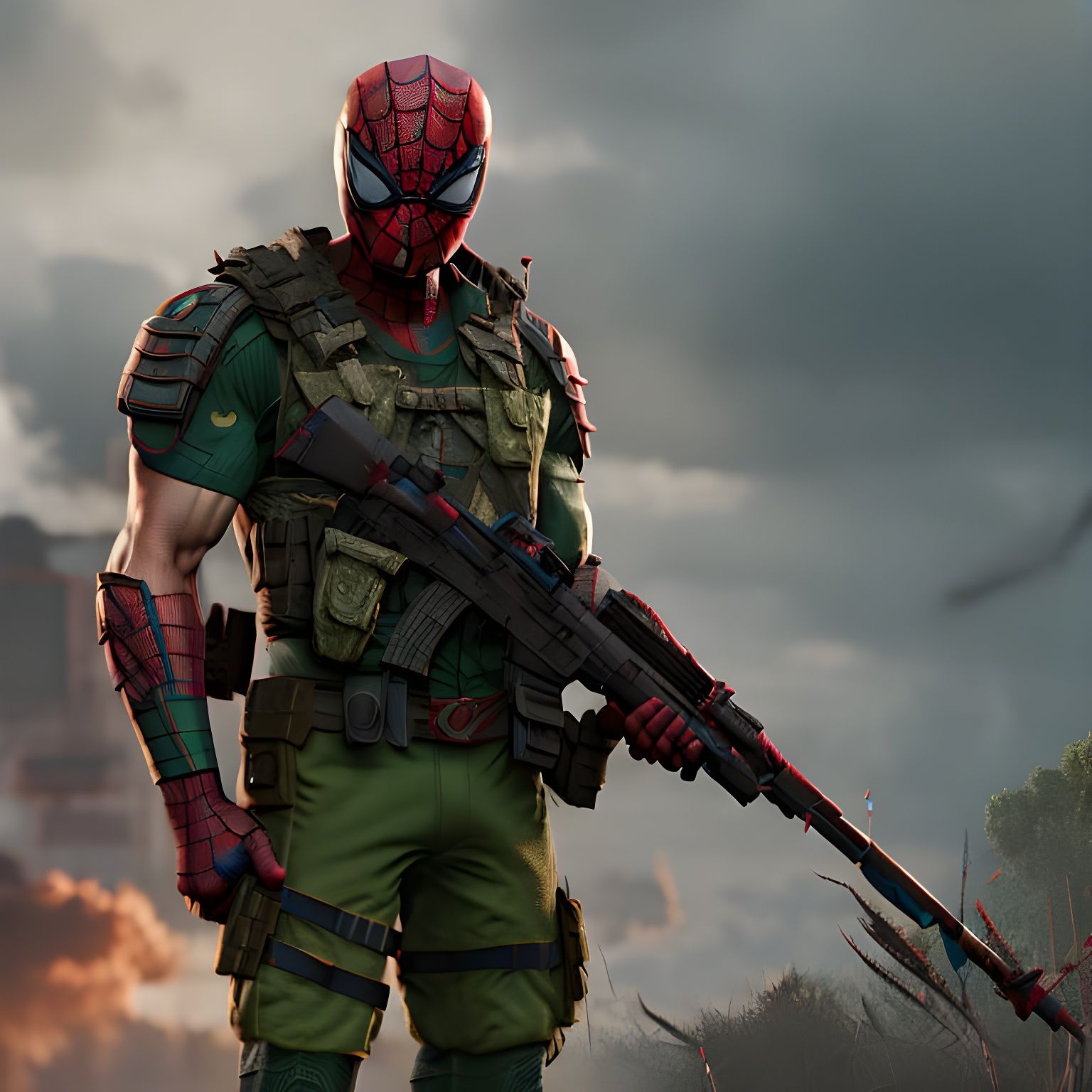Spider-Man as Camouflage Soldier: Detailed Matte Painting