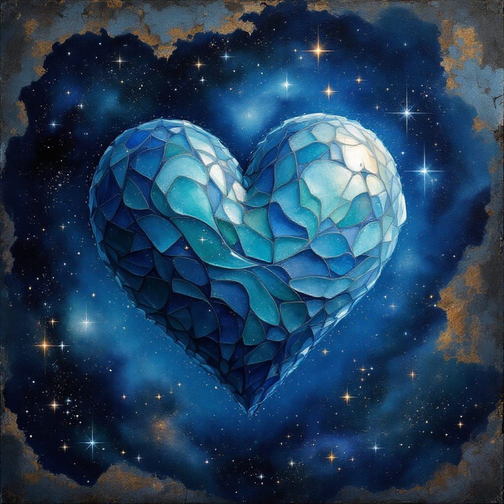 Seaglass Heart in Cosmic Nebula