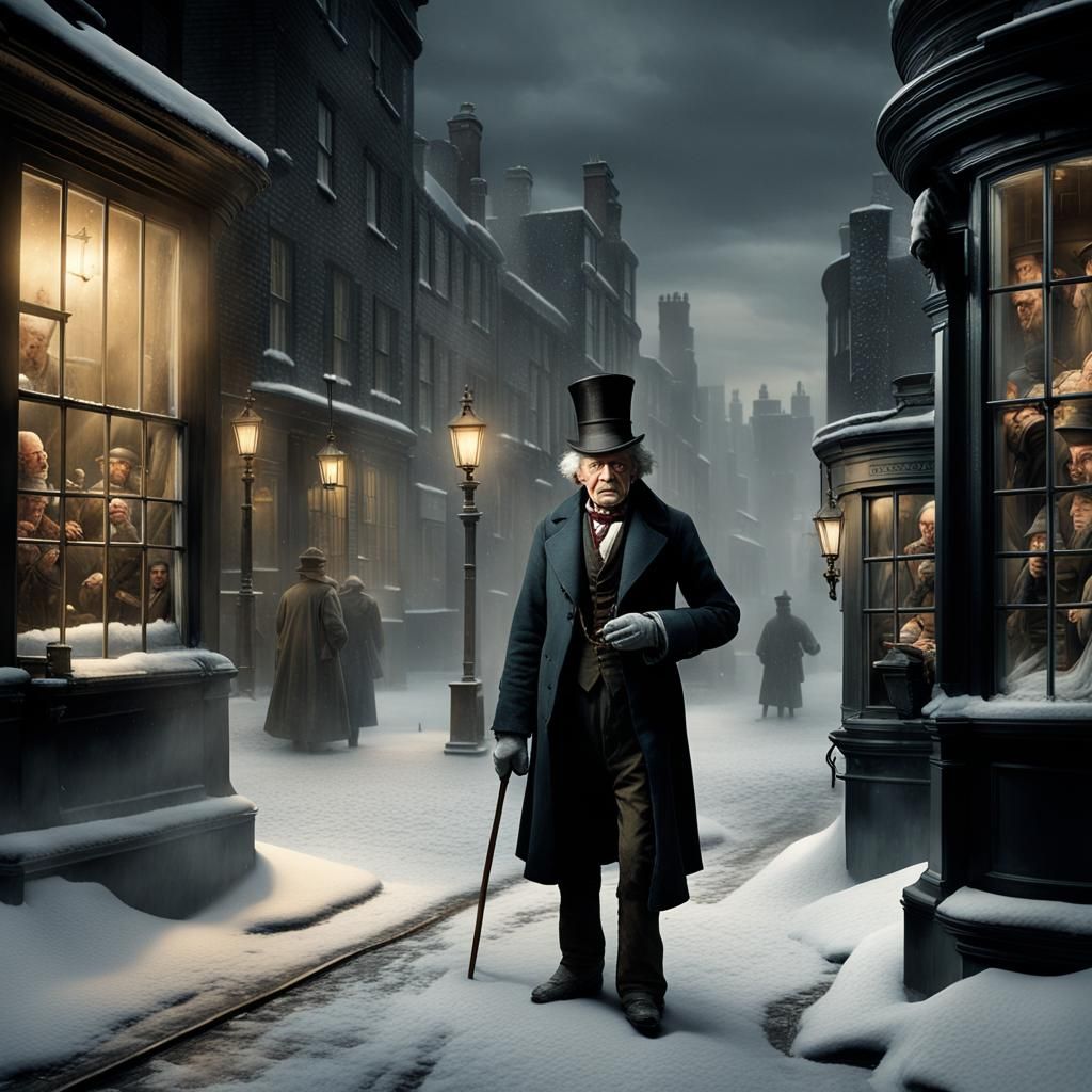 Ebenezer Scrooge in Victorian London: Detailed Matte Paintin...