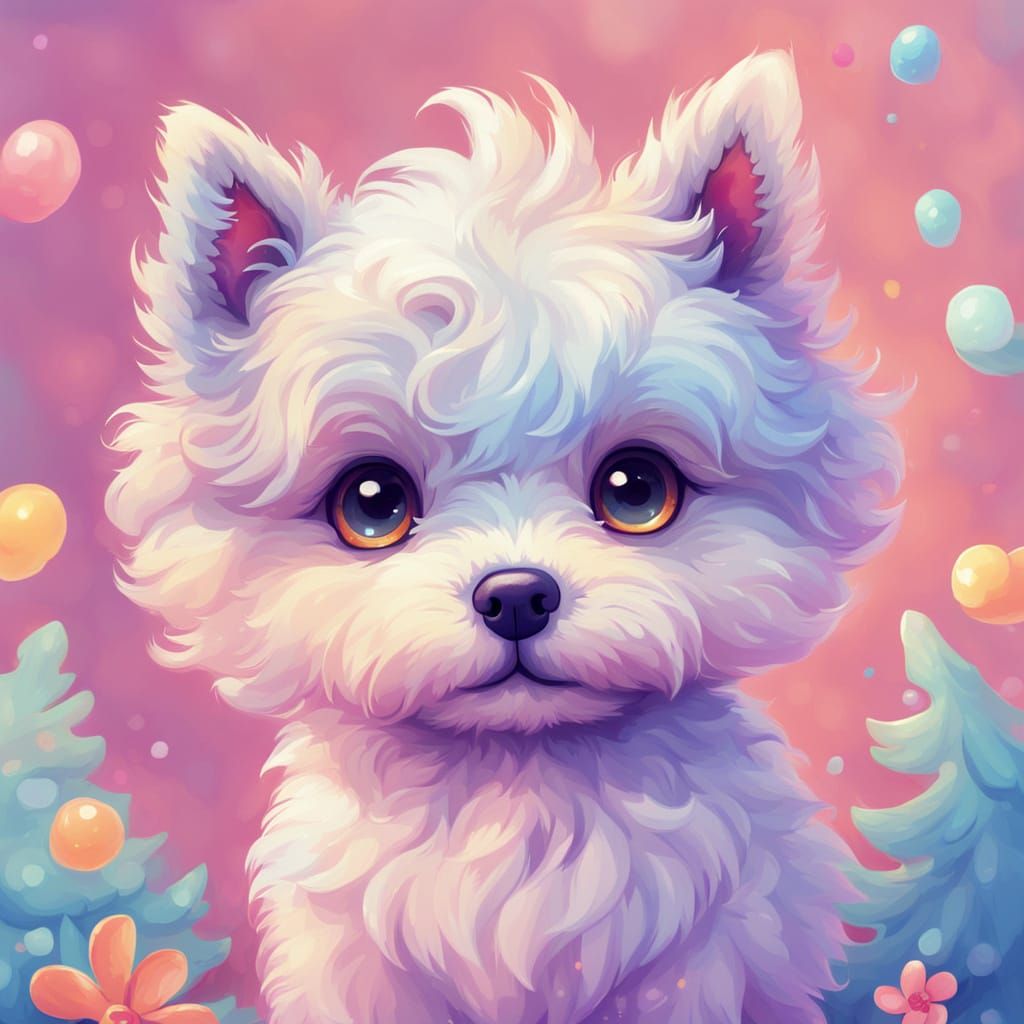 Cute Dog Portrait in Kawaii Art Style