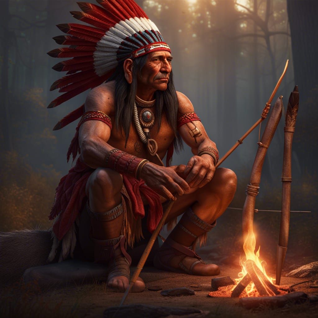 Native American Campfire Scene: Dark Fantasy Concept Art