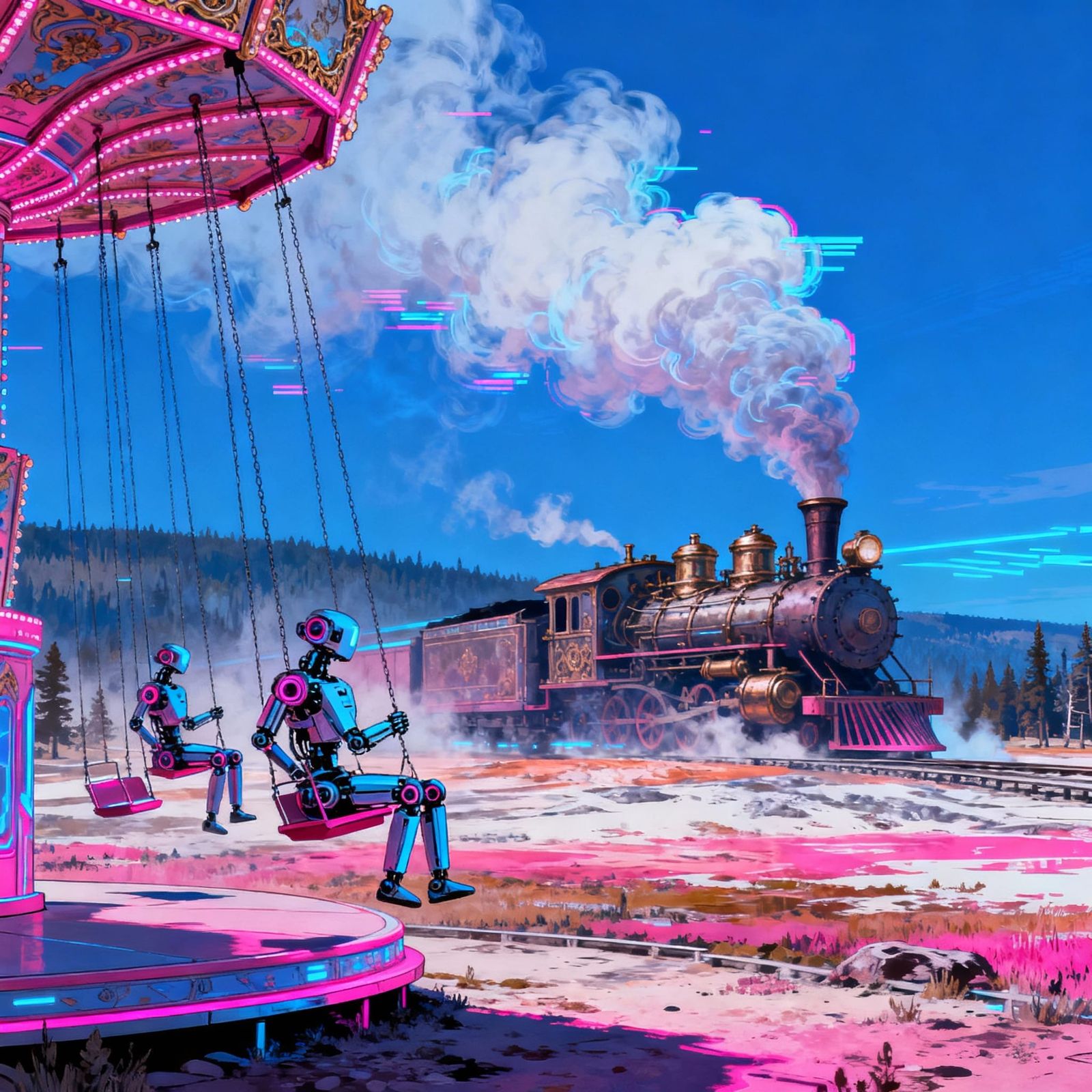 Futuristic Yellowstone National Park With Robotic Swings