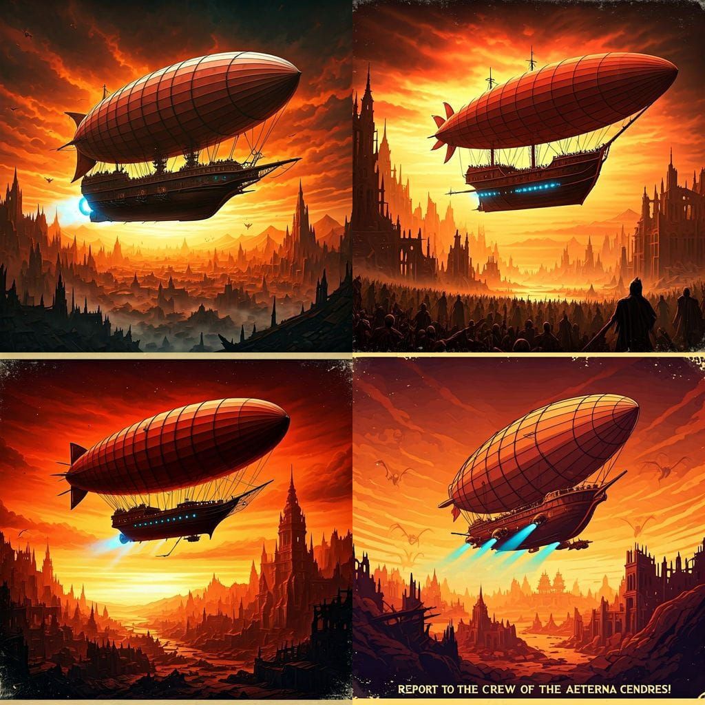 Dark Fantasy Airship Over Undead City Recruitment Poster