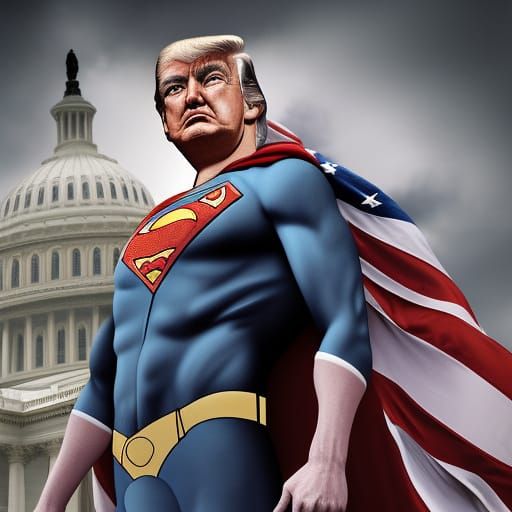 Hyperrealistic Image: Trump as Superman at Capitol