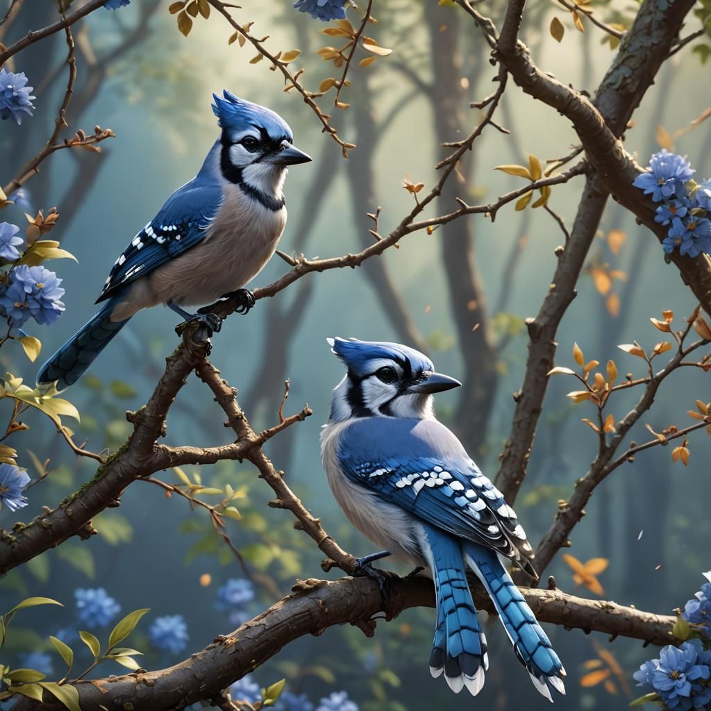 Adorable Blue Jay: Detailed Fantasy Art
