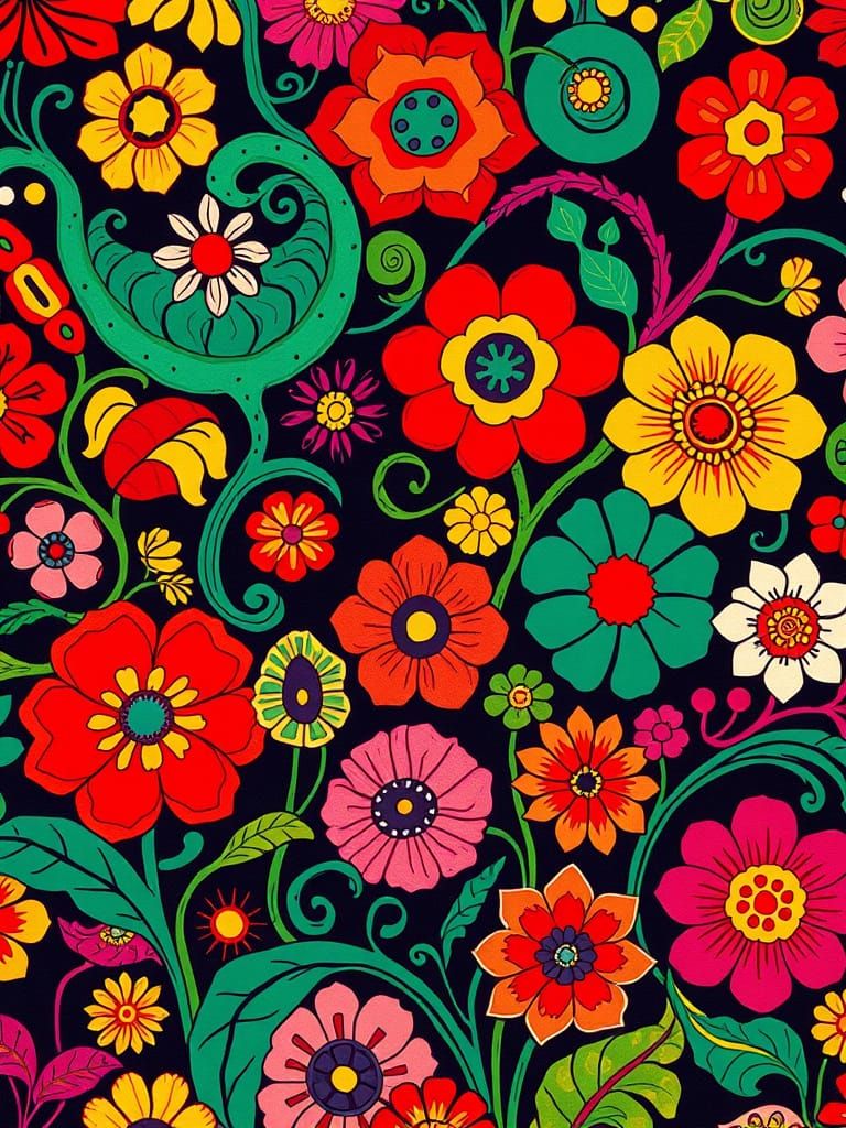 Stylized Floral Wallpaper with Vibrant Colors