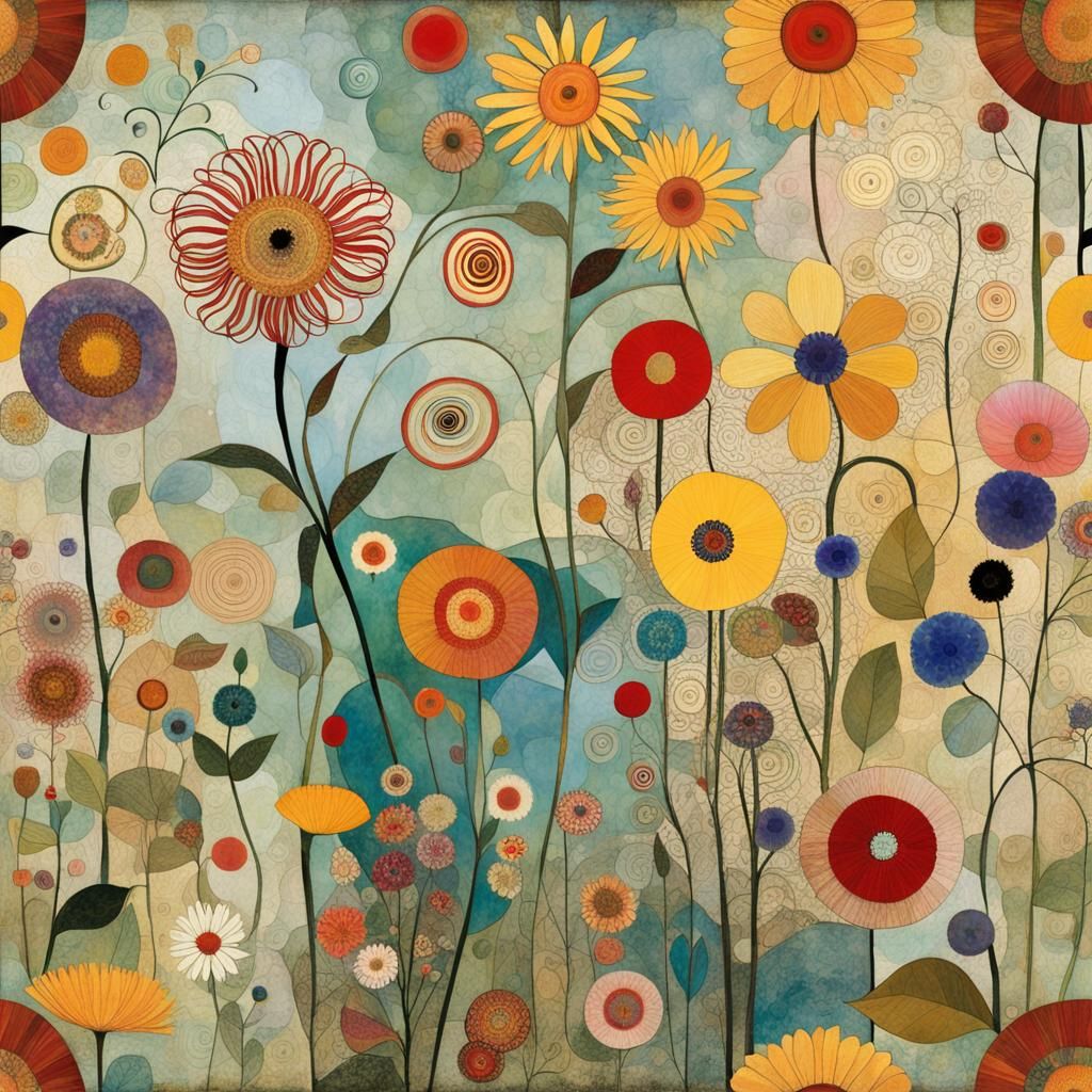 Floral Collage in Style of Kandinsky and Klimt