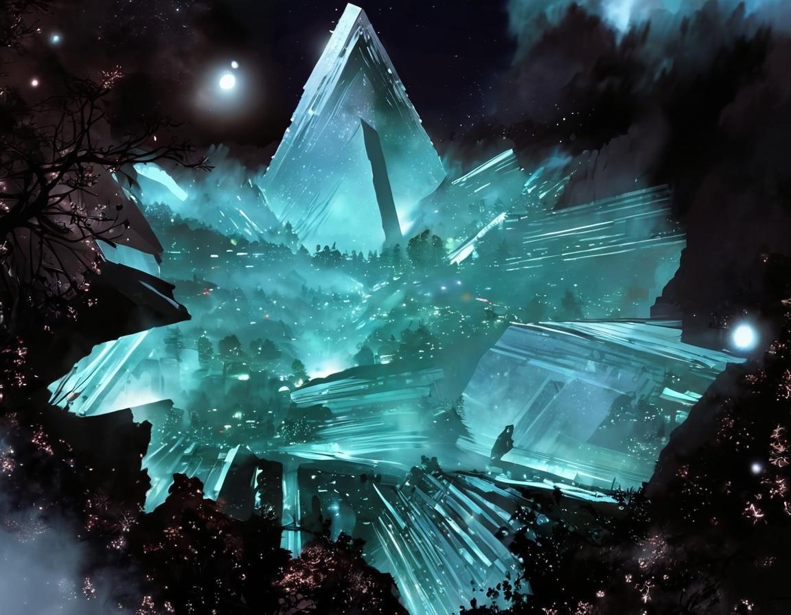 City in Valley Under Foggy Starry Night