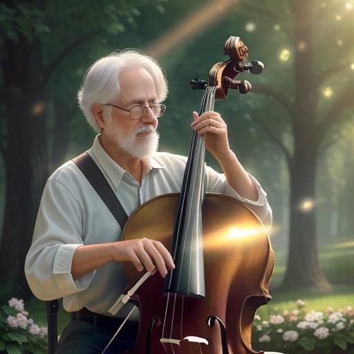 Old Man Playing Cello in Divine Light