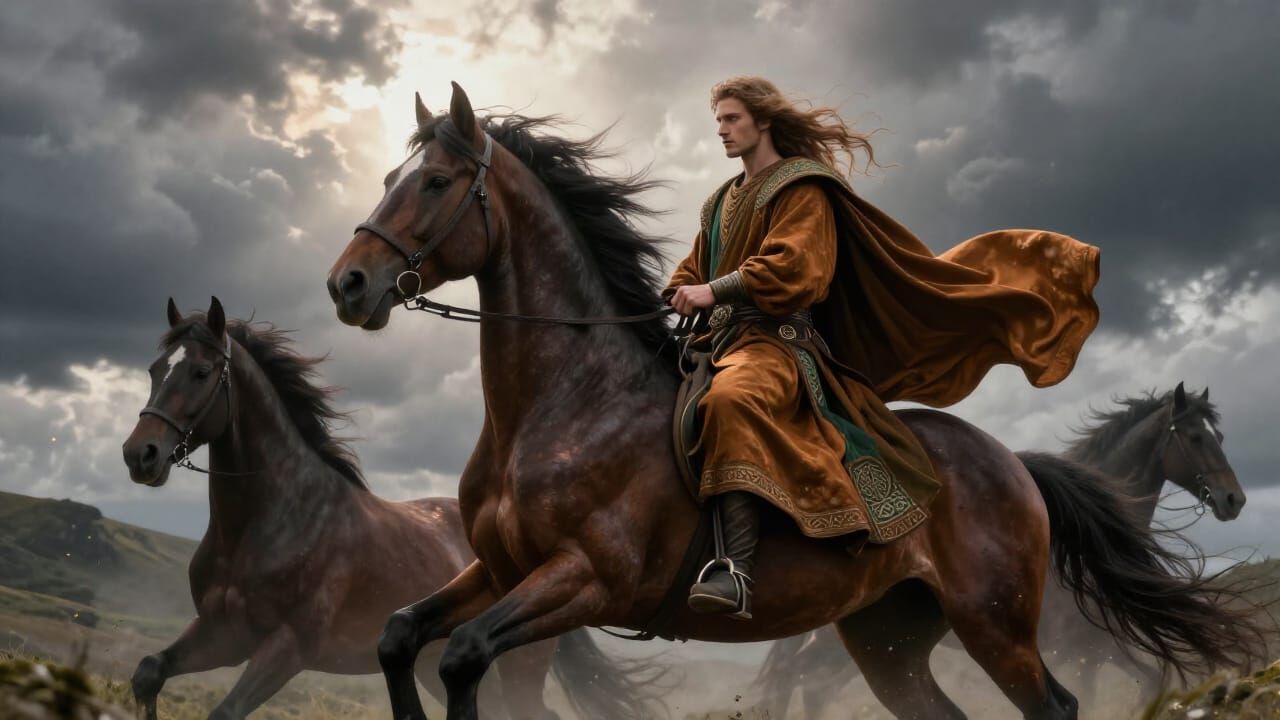 Lugh the Celtic God of Skill and Light on Horseback