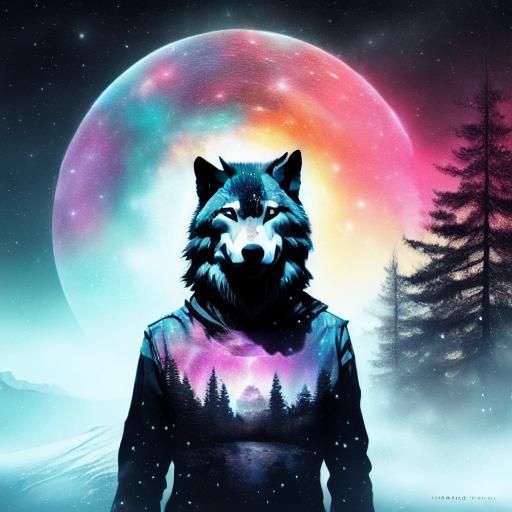 Hyperrealistic Wolf Under Aurora Borealis at Night