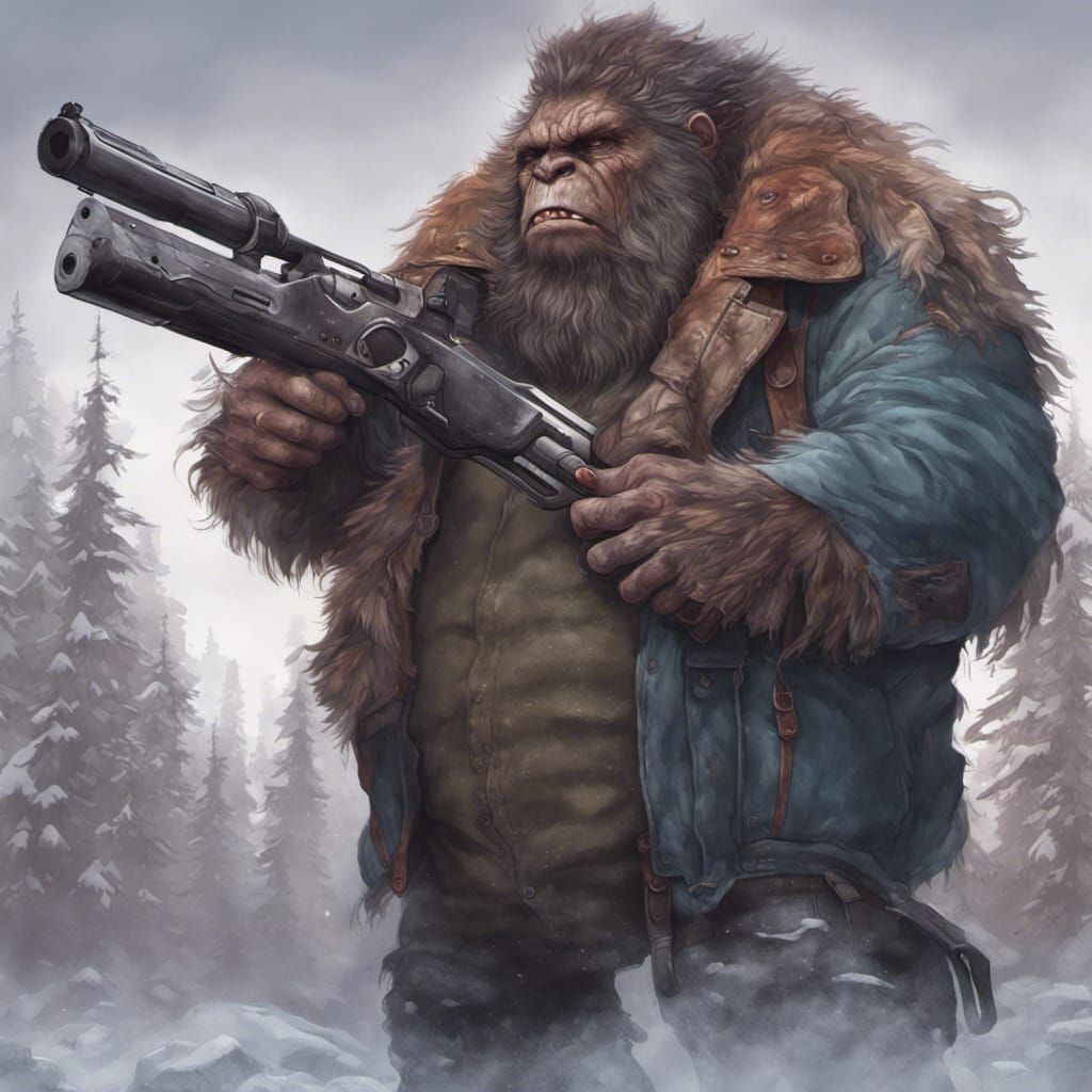 Big Foot Portrait with Shotgun in Artgerm Style