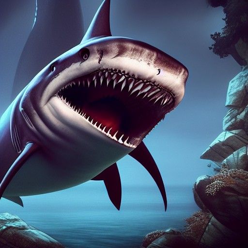 Scary Big Shark in Detailed Fantasy Art