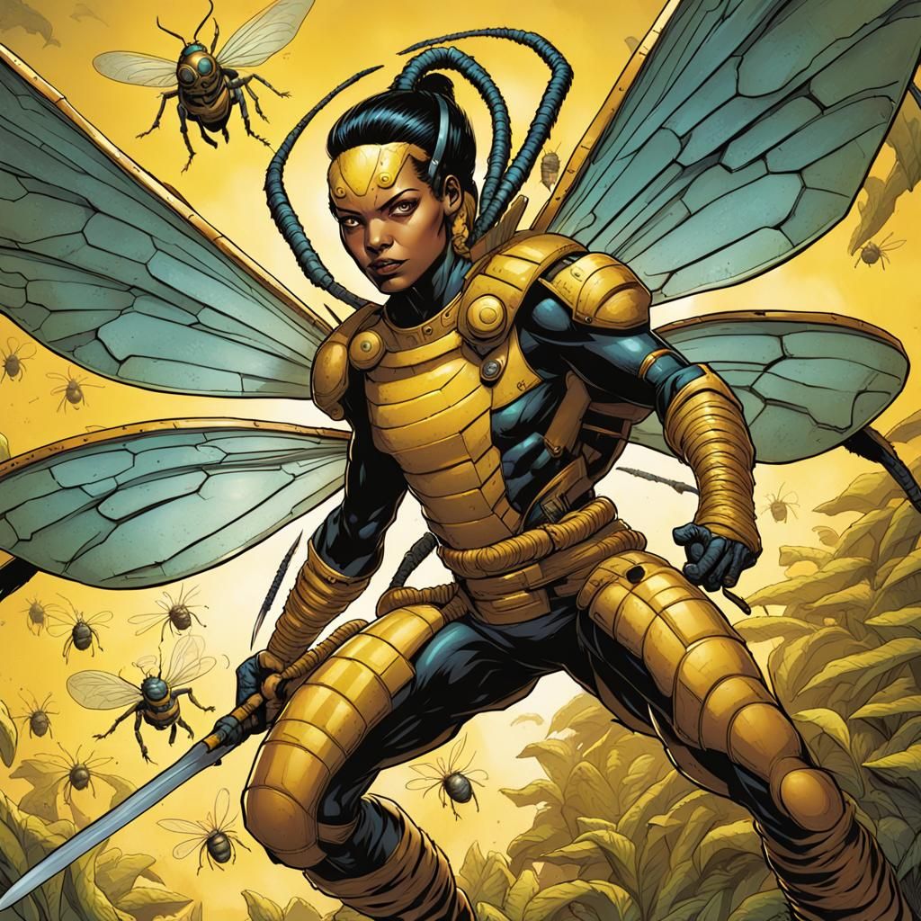 Latina Insect Queen with Spear in Comic Book Art