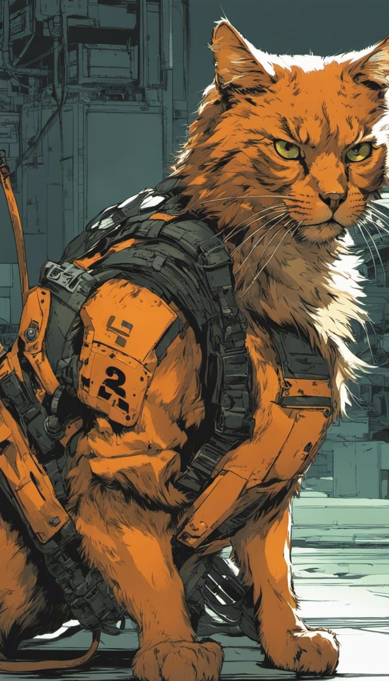 Anthropomorphic Cat in Dark Metal Gear Comic Style