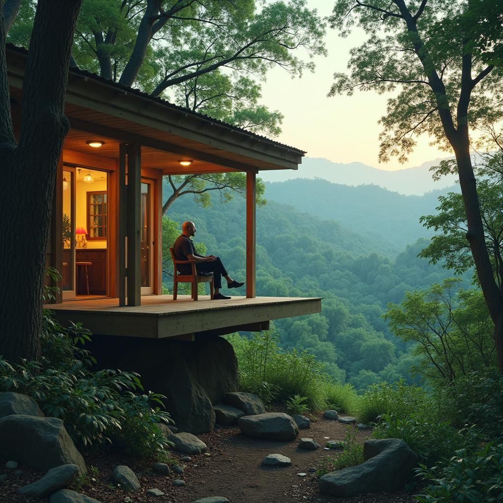 Contemplative Jungle View in Edward Hopper Style