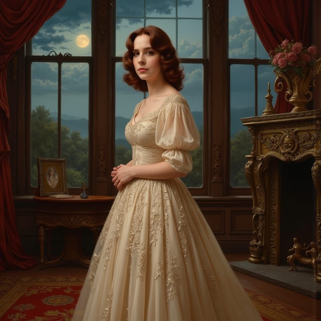 Elegant Woman in Moonlit Opulence