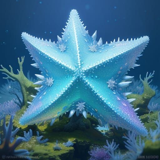 Vibrant Chibi Starfish in Iridescent Ocean Light