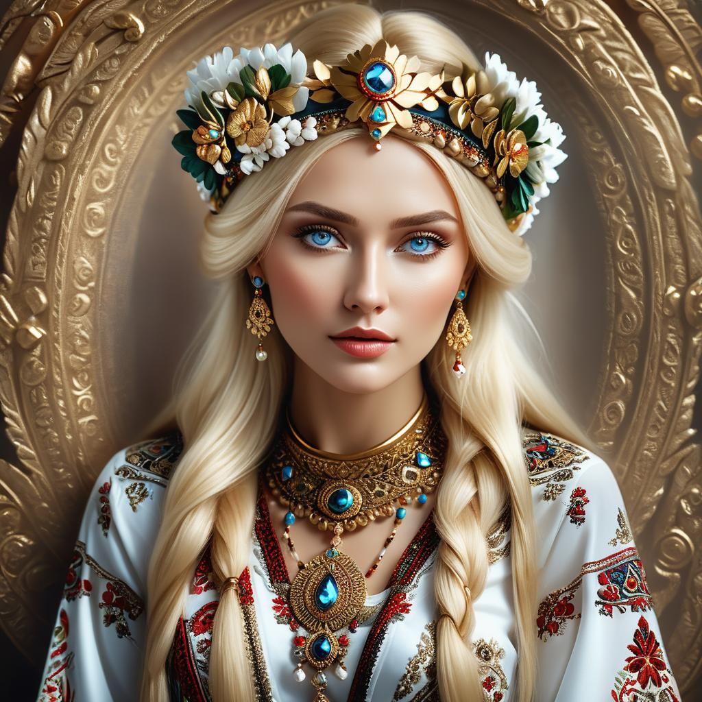 Angelic Russian Beauty in Traditional Slavic Attire