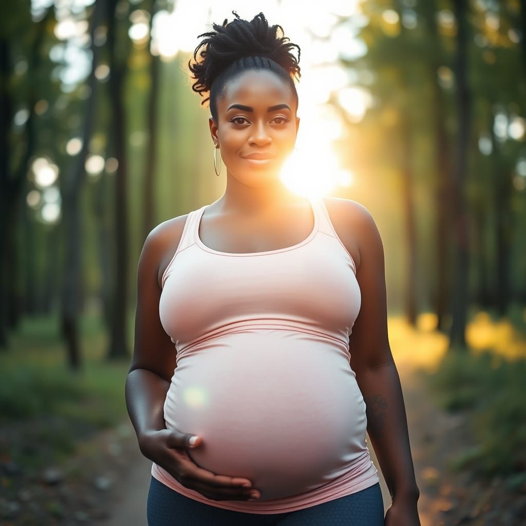 Serene Portrait of Pregnant Woman in Forest