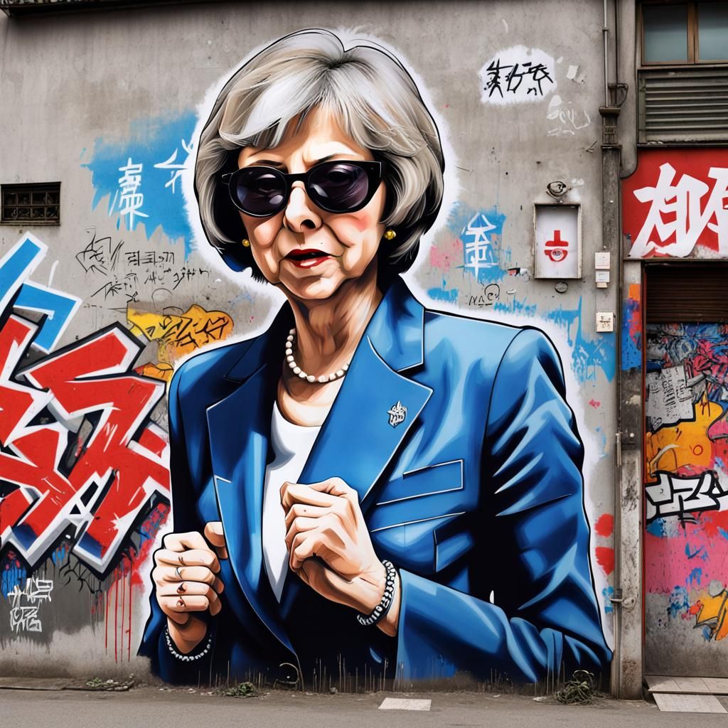 "Graffiti art on a wall, Theresa May