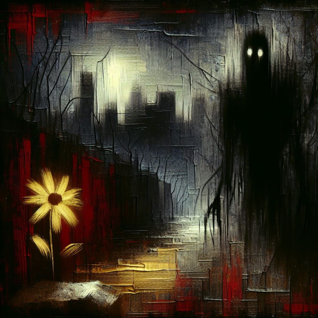 Abstract Shadow Figures with Flower of Hope