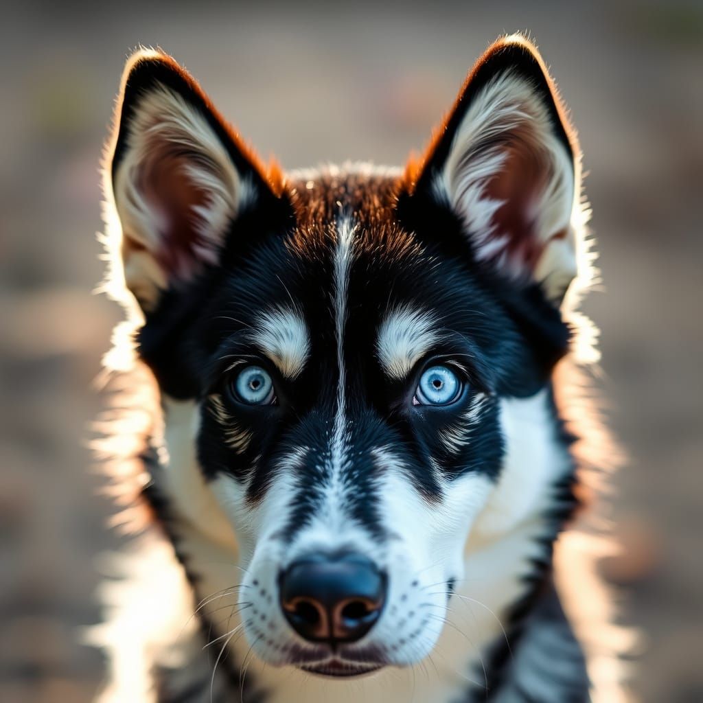 Sleek Black Husky with Piercing Blue Eyes