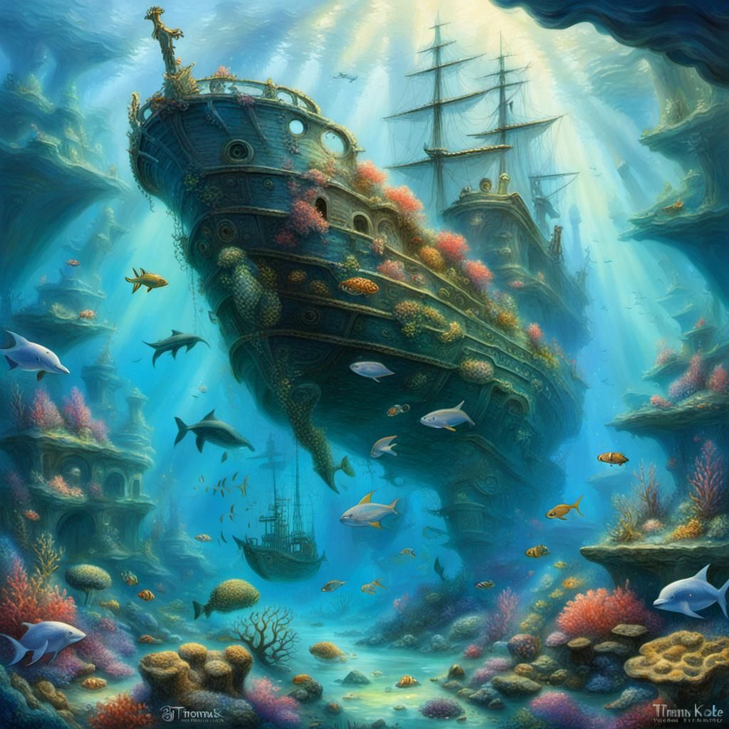 Sunken Ship with Mermaid in Ethereal Fantasy Style