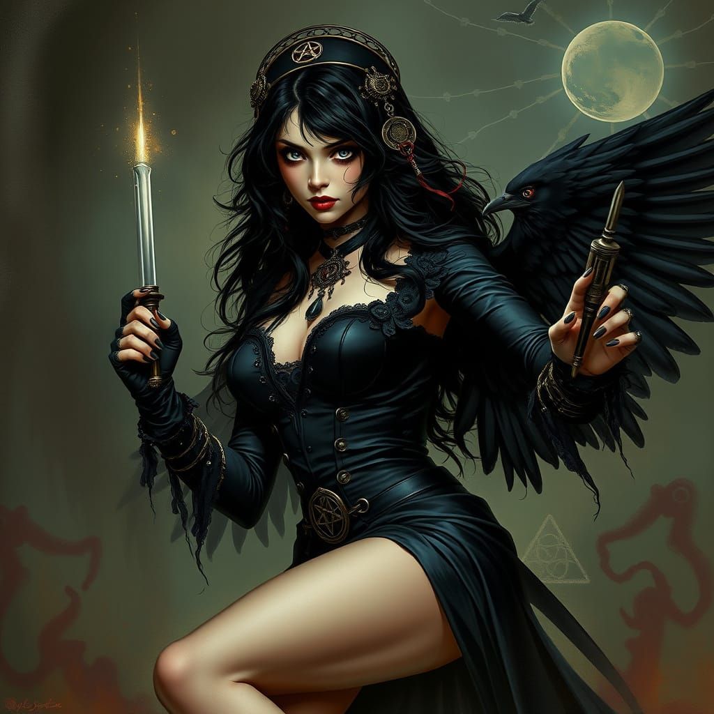 Pulp adventure wiccan goth beauty ready for action and adven...