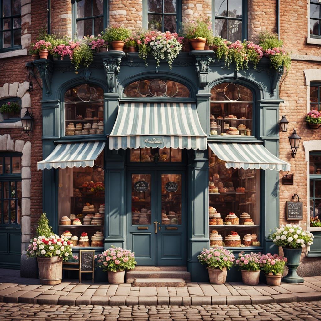 Vintage Cake Shop on Cobblestone Street