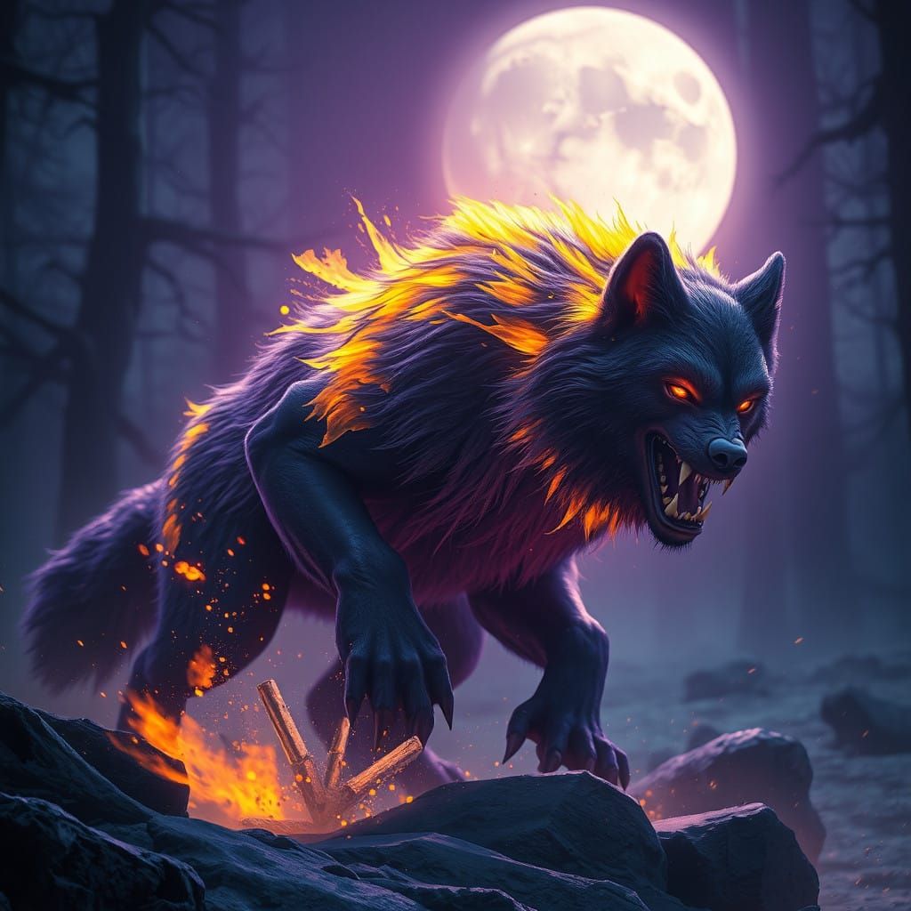 Cyberpunk Dark Fantasy Wolf-Bear Hybrid Concept Art