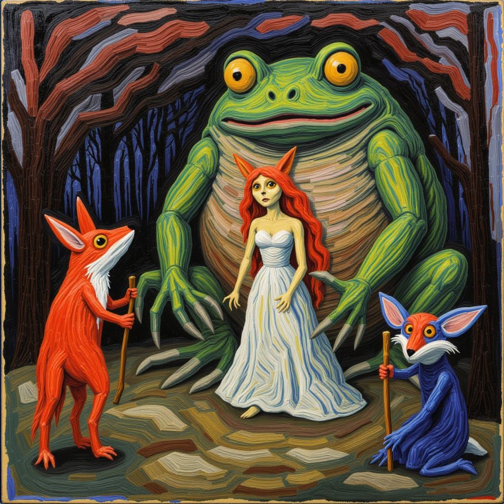 Giant Toad and Fox Bride in Forest Ceremony
