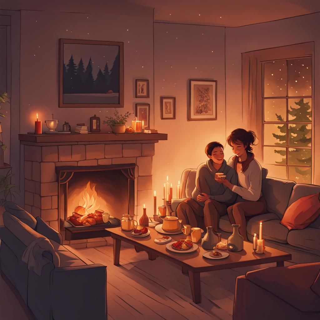 Romantic Candlelit Dinner by the Fireplace