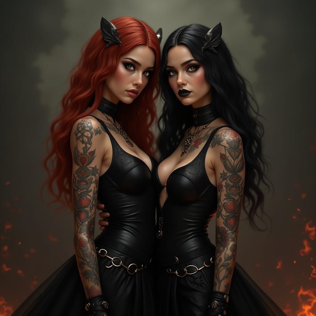 Dark Fantasy Warriors in Infernal Landscape