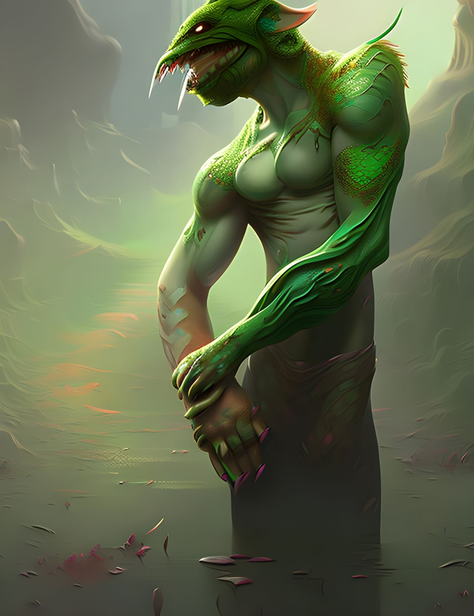 Reptile Human Hybrid in Fluid Acrylic Style