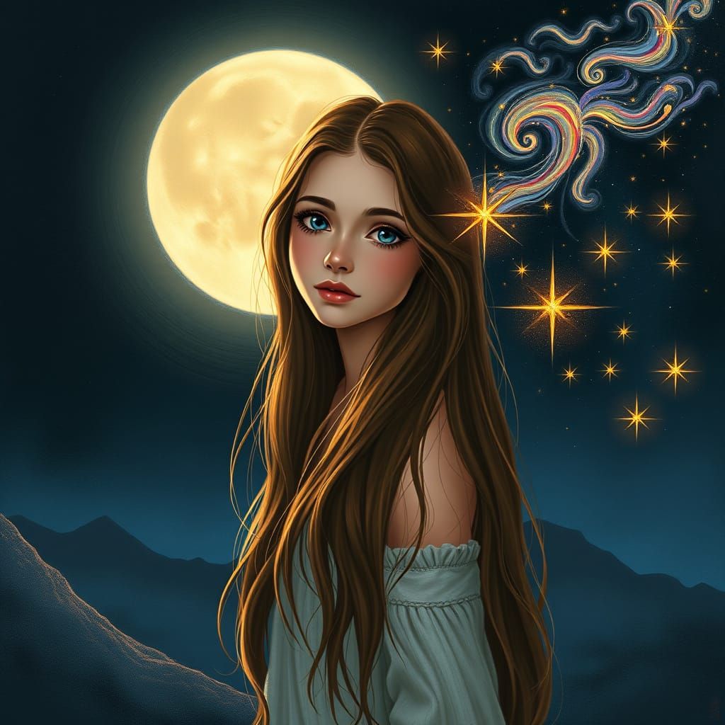 Glowing Brush Illuminates Starry Night Sky