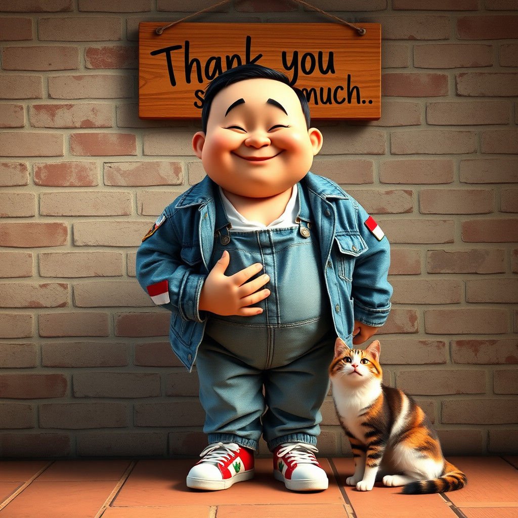 Boy With Goofy Grin Under Thank You Sign