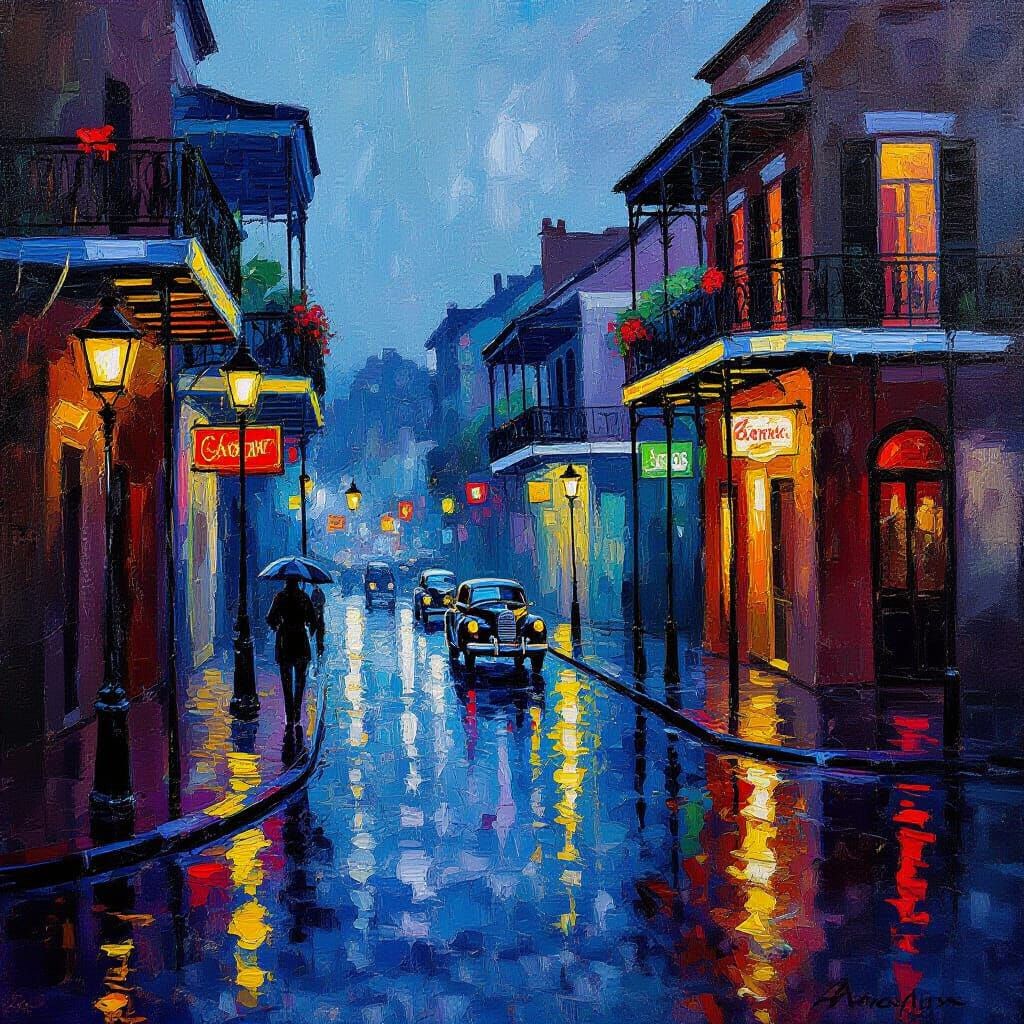 Impressionistic New Orleans Nightscape in Vibrant Colors