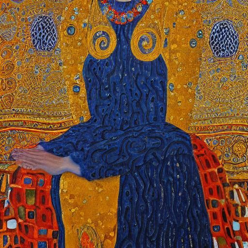 Regal Woman on Throne in Klimt-Inspired Art Nouveau