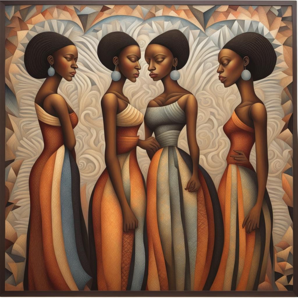 Four Sisters in Folk Art Style