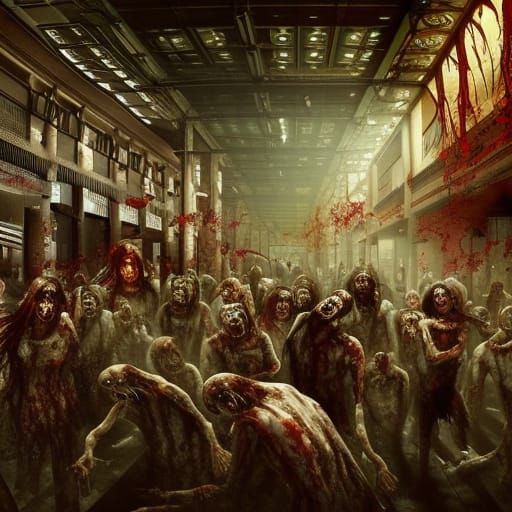Zombie Attack in Mall: Epic Cinematic Digital Painting