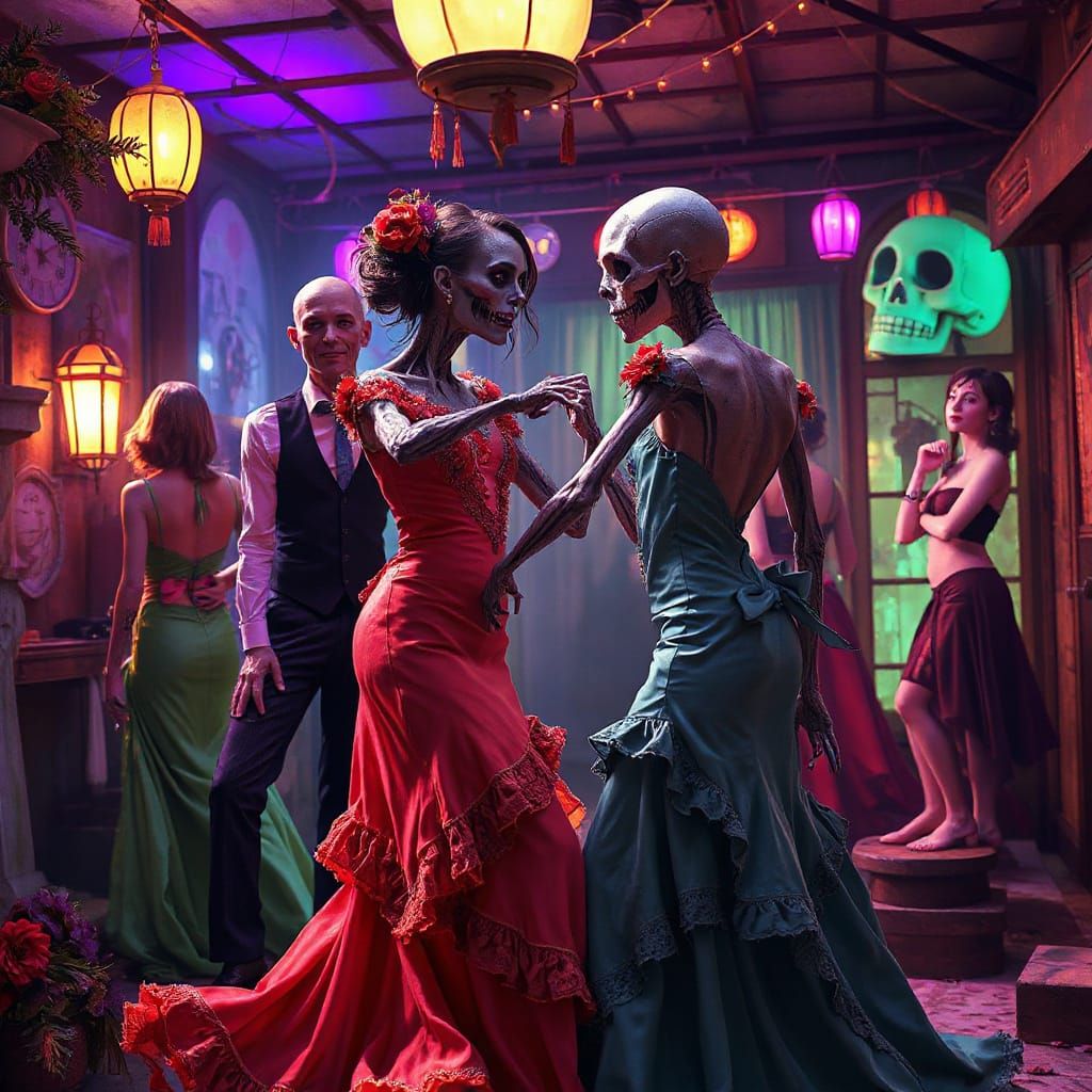 Undead Dancers at Neon Graveyard Party